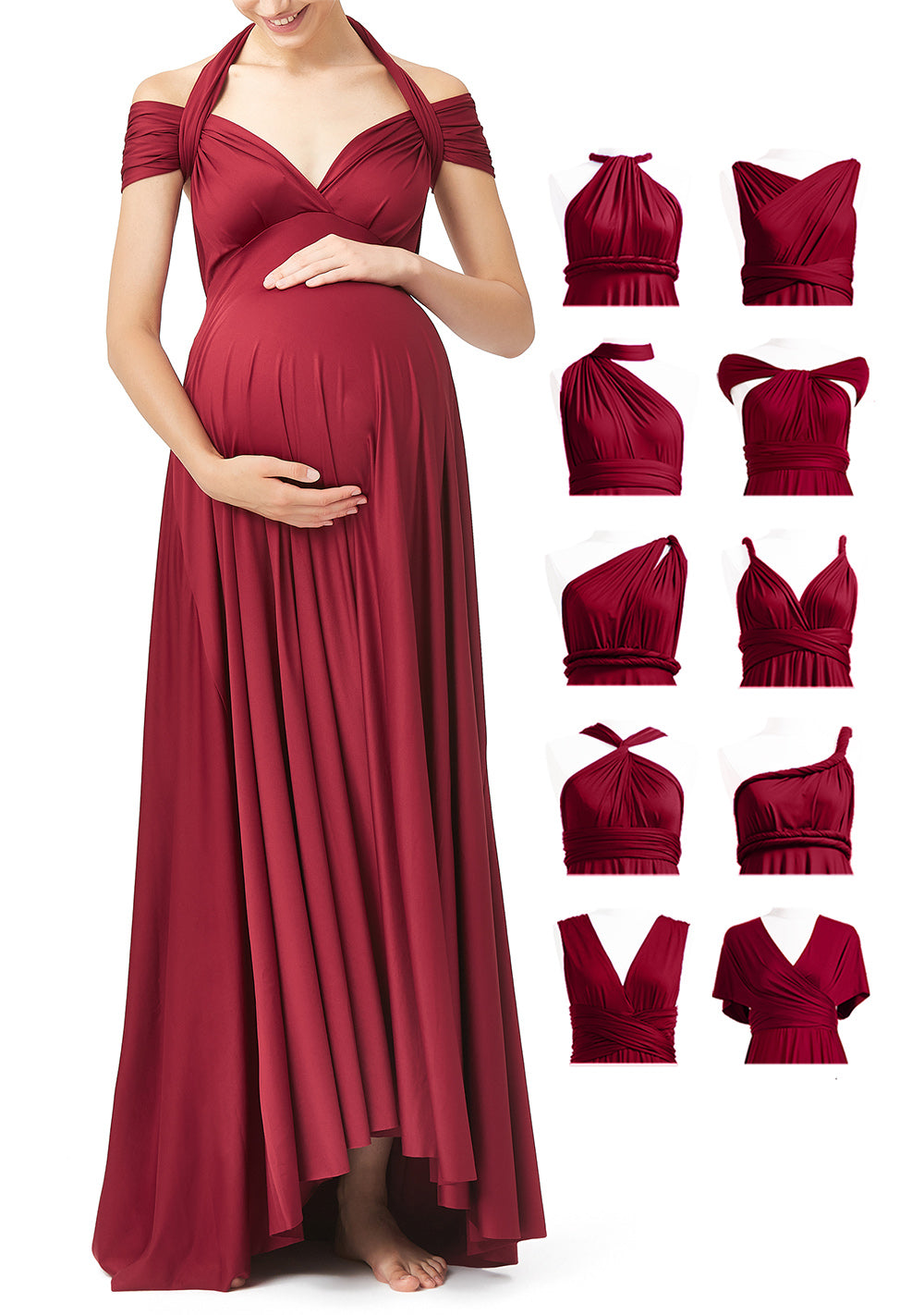 Burgundy Multiway Convertible Maternity Infinity Dress